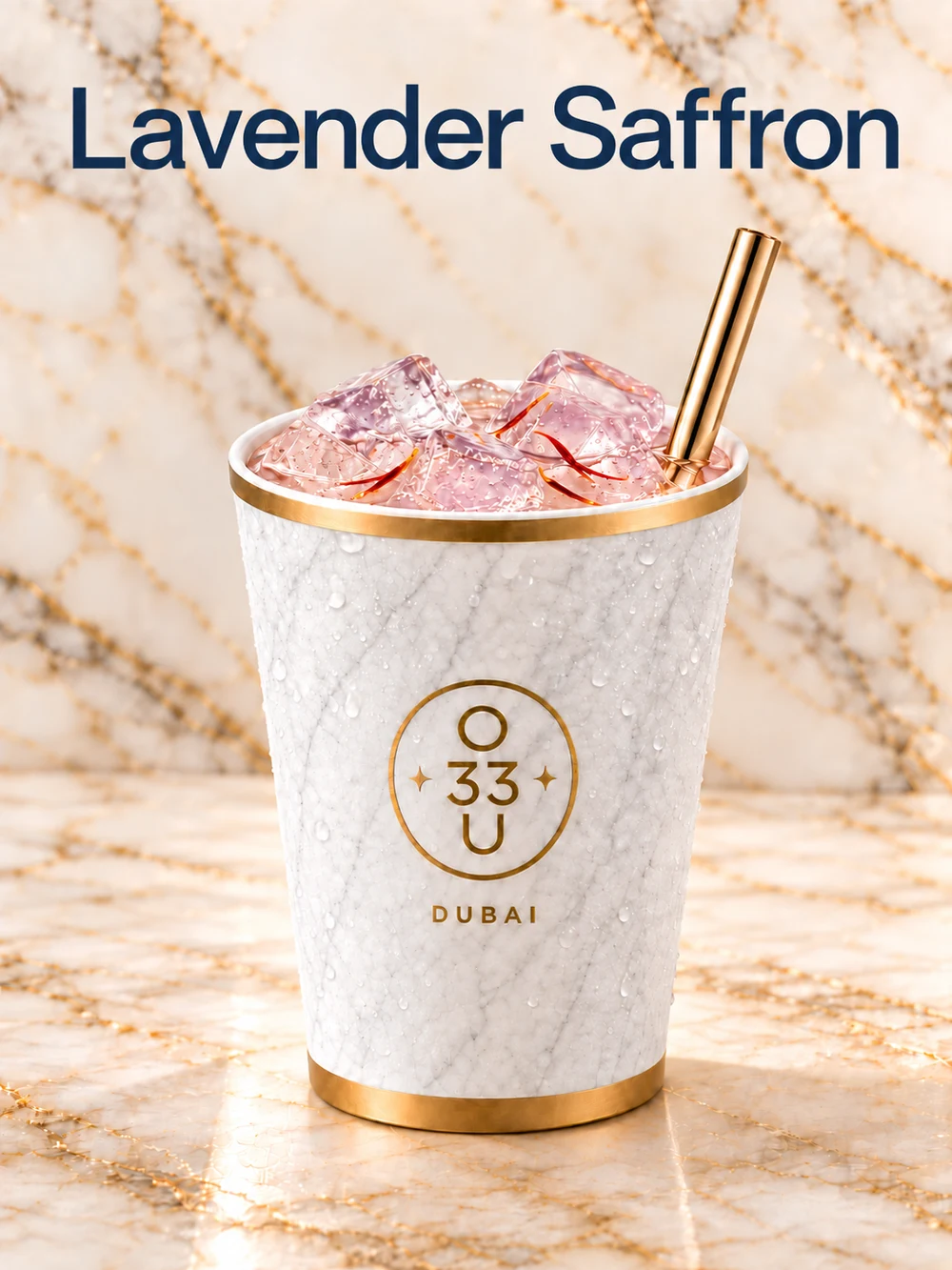 Lavender Saffron Lemonade signature drink from O33U